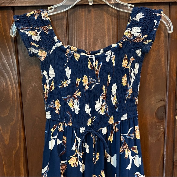 Band of Gypsies Blue Boho Floral Off the Shoulder Jumpsuit - Picture 5 of 5